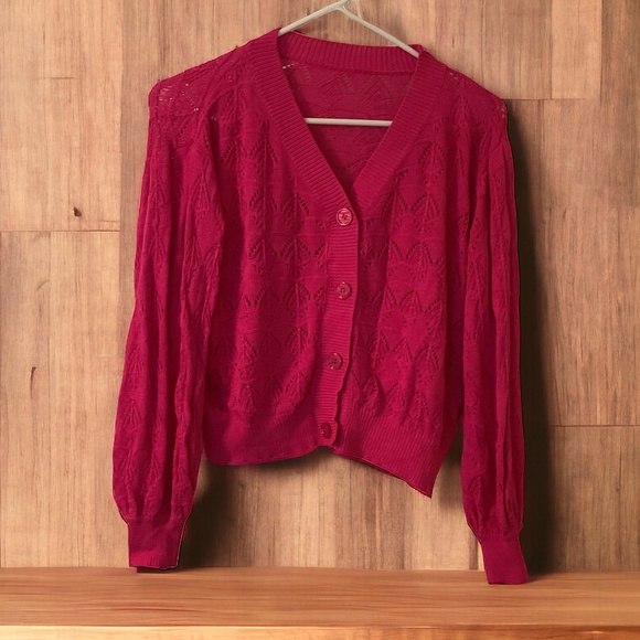 Sweaters - HOT PINK Button Front Pointelle Knit Sweater in size Small